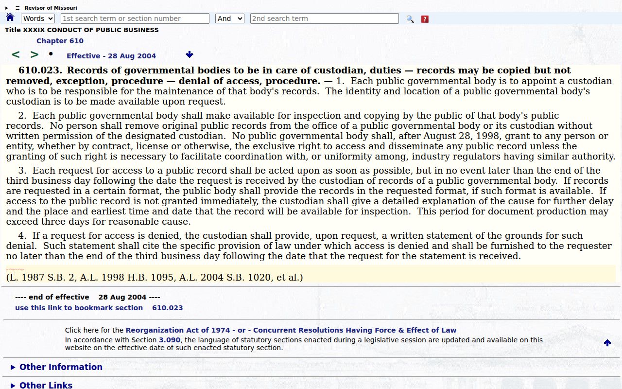Shannon County warrant lookup Missouri Sunshine Law text