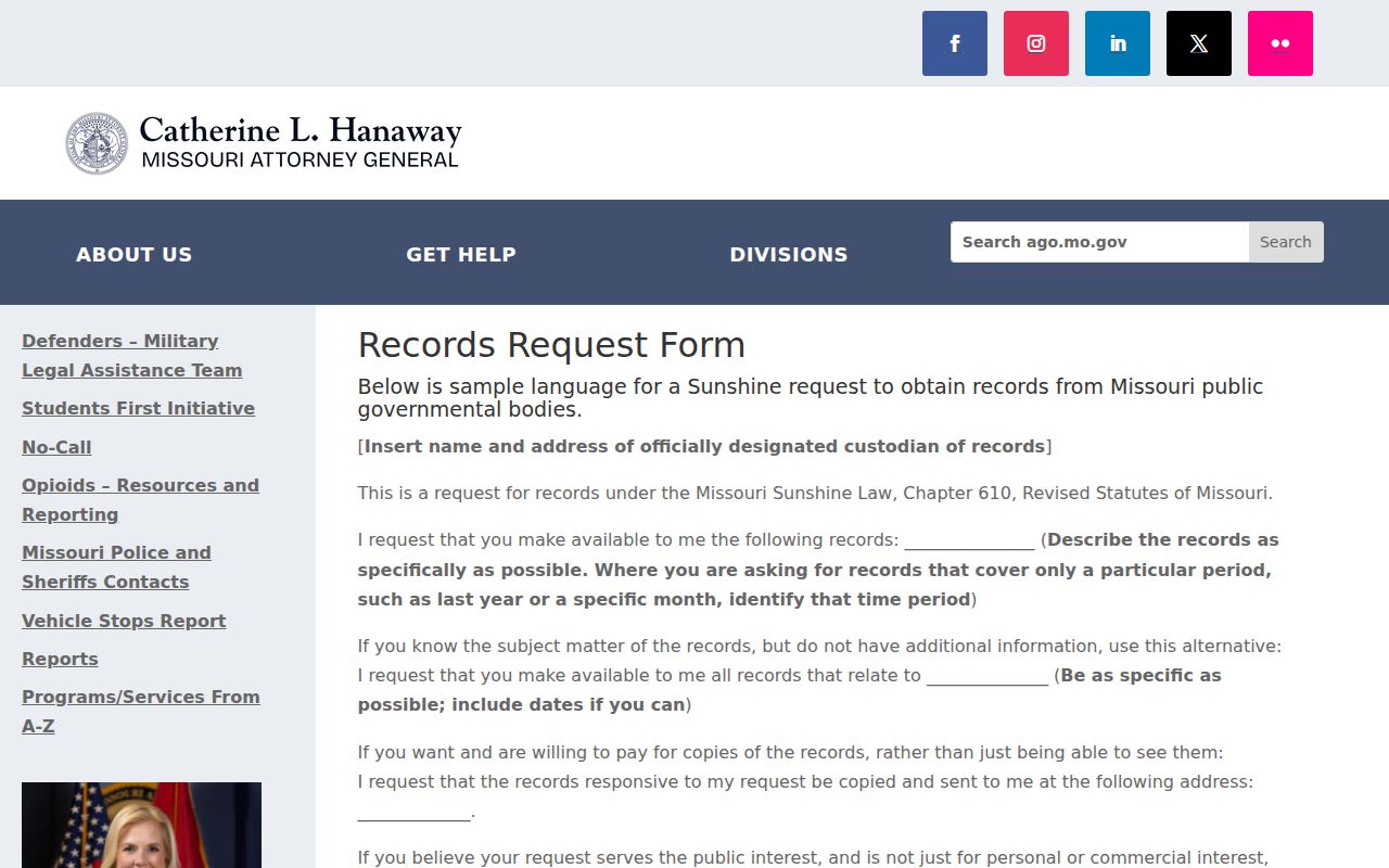 Shannon County outstanding warrant record request fields