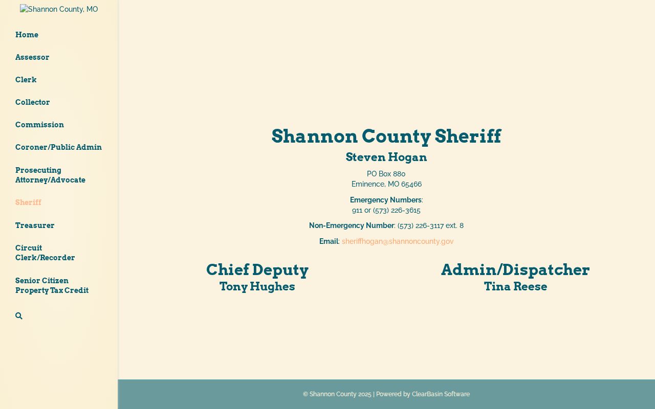Shannon County warrant records sheriff contact page